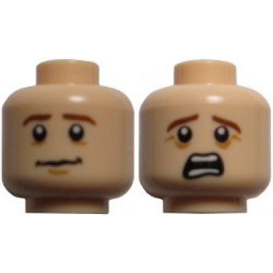 light nougat minifigure head dual sided lotr pippin brown eyebrows anxious scared pattern