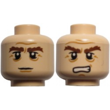 light nougat minifigure head dual sided lotr gimli bushy brown eyebrows stern grimacing pattern