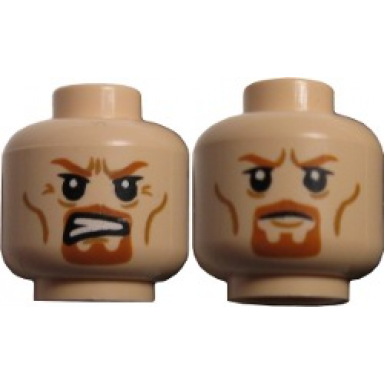 light nougat minifigure head dual sided lotr boromir goatee stern grimacing pattern