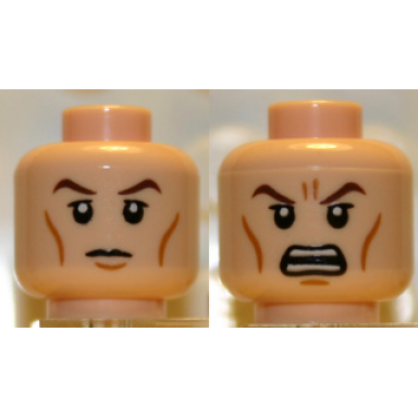 light nougat minifigure head dual sided brown eyebrows black eyes with pupils wrinkles calm angry pattern