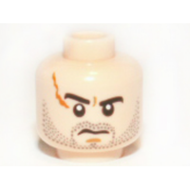 light nougat minifigure head male large scar and stubble pattern