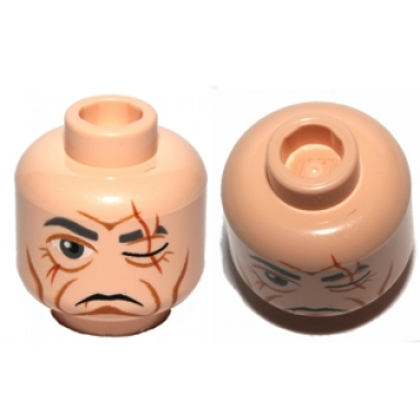 light nougat minifigure head male scar over left eye wrinkles pattern sw even piell