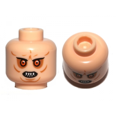 light nougat minifigure head alien with bared pointed teeth red eyes with pupils and wrinkles pattern sw bib fortuna