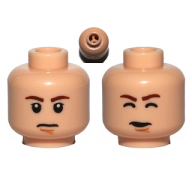 light nougat minifigure head dual sided brown eyebrows white pupils chin dimple somber closed eyes pattern sw han solo