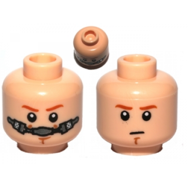light nougat minifigure head dual sided dark orange eyebrows chin dimple determined breathing apparatus pattern sw obi-wan