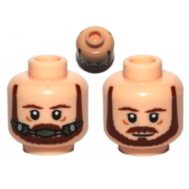 light nougat minifigure head dual sided beard brown eyebrows moustache white pupils breathing apparatus pattern sw qui-gon