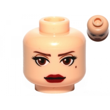 light nougat minifigure head female reddish brown eyebrows large eyes and beauty mark red lips pattern sw amidala