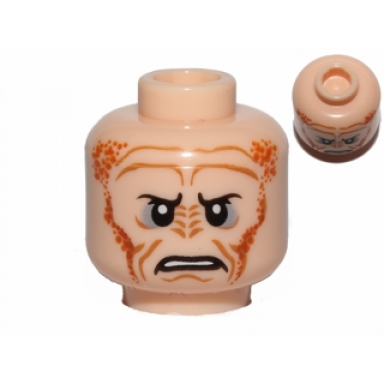 light nougat minifigure head alien with sw saesee tiin small eyes with pupils orange dots on sides angry pattern