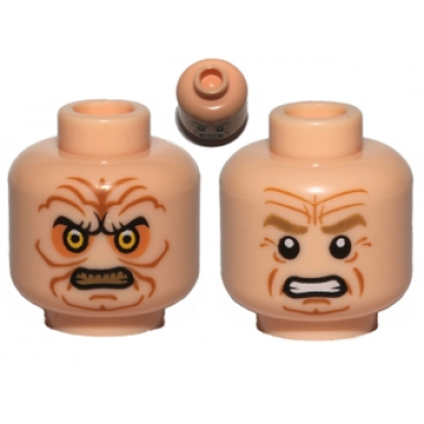 light nougat minifigure head dual sided wrinkles sunken yellow eyes black eyes with white pupils pattern sw palpatine