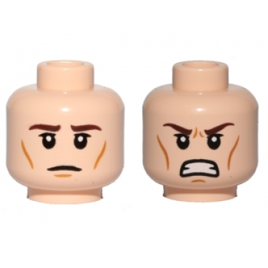 light nougat minifigure head dual sided brown eyebrows wrinkles calm angry clenched teeth pattern