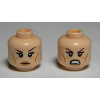 light nougat minifigure head dual sided female lotr tauriel freckles calm angry bared teeth pattern