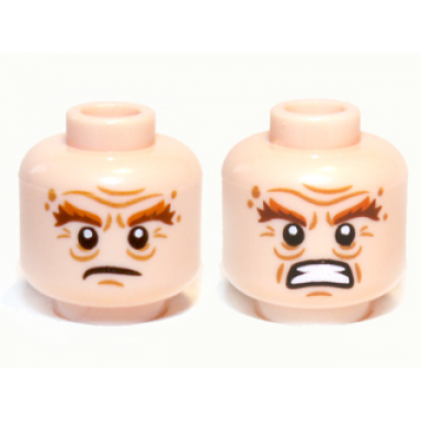 light nougat minifigure head dual sided lotr bushy brown eyebrows wrinkles scowling battle rage pattern gloin