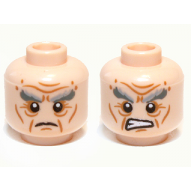 light nougat minifigure head dual sided lotr bushy gray eyebrows wrinkles calm battle rage pattern oin