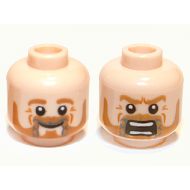 light nougat minifigure head dual sided lotr beard with braids and crows feet smile battle rage pattern fili