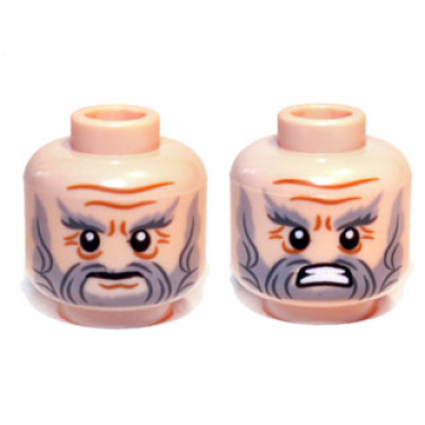 light nougat minifigure head dual sided lotr beard gray full bushy eyebrows and wrinkles calm battle rage pattern dori
