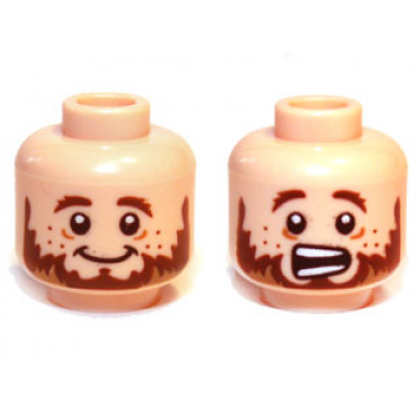 light nougat minifigure head dual sided lotr brown beard and freckles smile scared pattern ori