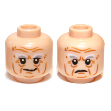 light nougat minifigure head dual sided lotr bushy gray eyebrows wrinkles calm frowning pattern balin