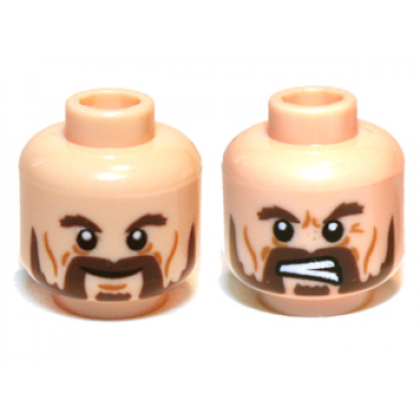 light nougat minifigure head dual sided lotr beard dark brown trimmed calm battle rage pattern bofur