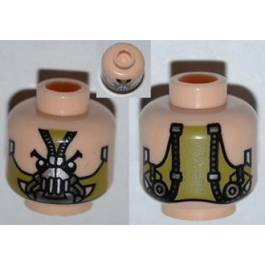 light nougat minifigure head mask olive green hoses on back pattern
