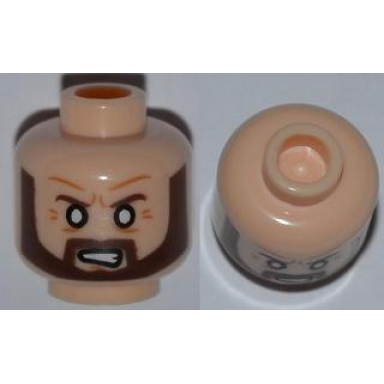 light nougat minifigure head beard brown angular white eyes angry pattern