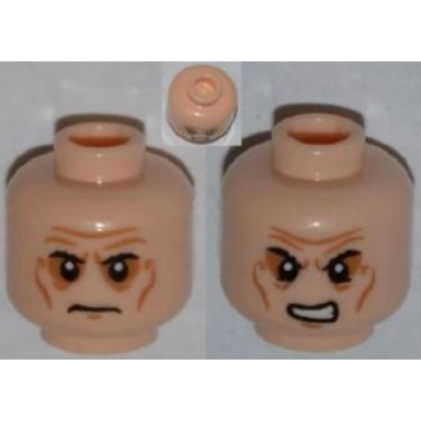 light nougat minifigure head dual sided sunken eyes black eyebrows wrinkles frown angry pattern
