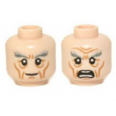 light nougat minifigure head dual sided lotr gandalf thick gray eyebrows smile angry pattern