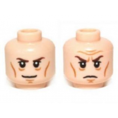 light nougat minifigure head dual sided lotr elrond brown eyebrows cheek lines smile frown pattern