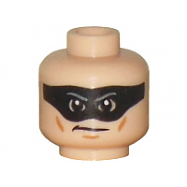 light nougat minifigure head black eye mask medium nougat cheek lines and chin dimple angry pattern