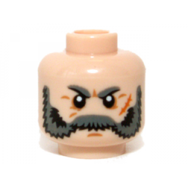 light nougat minifigure head beard gray bushy eyebrows white pupils scar pattern