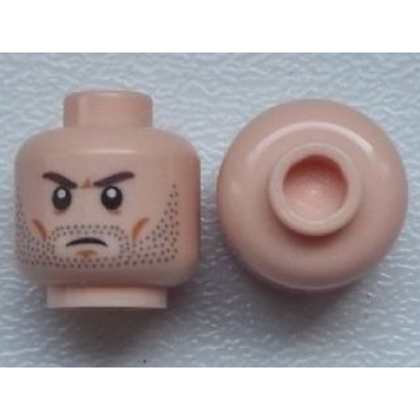 light nougat minifigure head beard stubble brown angry eyebrows white pupils pattern