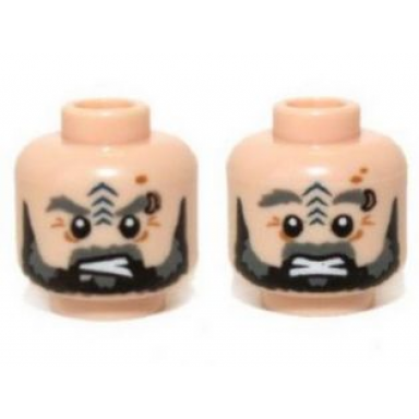 light nougat minifigure head dual sided lotr beard tattoo and eyebrow ring angry surprised pattern