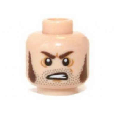 light nougat minifigure head brown sideburns stubble and angry expression pattern barret