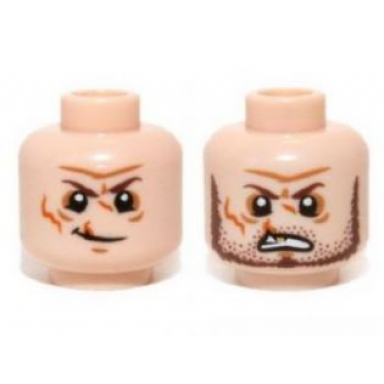 light nougat minifigure head dual sided scars and gold tooth crooked smile clean shaven angry beard and stubble pattern butch cavendish