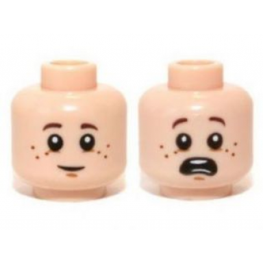 light nougat minifigure head dual sided child with freckles smile scared pattern danny reid