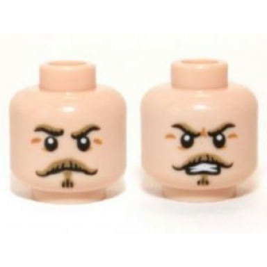 light nougat minifigure head dual sided dark tan moustache and eyebrows stern angry pattern captain j fuller