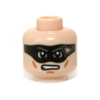 light nougat minifigure head black eye mask with dirt stain medium nougat cheek lines and chin dimple angry with bared teeth pattern