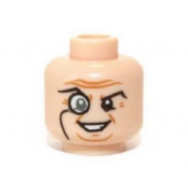 light nougat minifigure head glasses with monocle raised right eyebrow wrinkles smile pattern penguin
