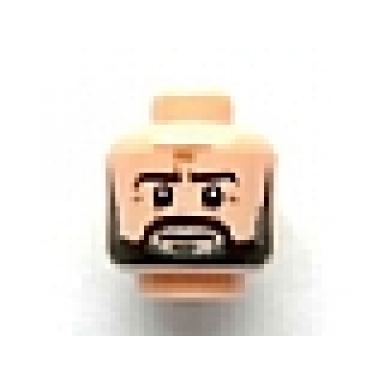 light nougat minifigure head dark brown eyebrows moustache and full beard dark bluish gray soul patch medium nougat wrinkles furrowed brow stern pattern