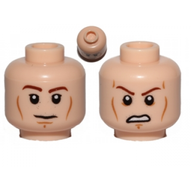 light nougat minifigure head dual sided brown eyebrows black eyes with pupils wrinkles slight smile angry with bared teeth pattern sw anakin