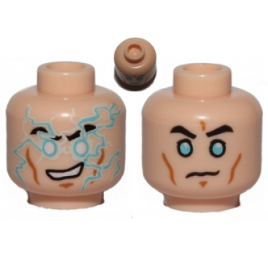 light nougat minifigure head dual sided black eyebrows light blue lightning bolts pattern light blue eyes worried pattern sw jek-14