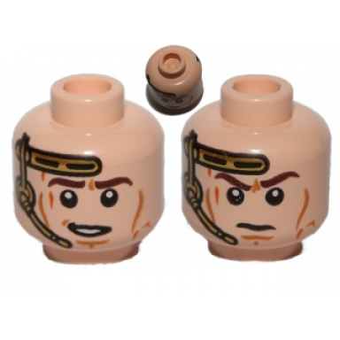 light nougat minifigure head dual sided gold headset smile determined pattern sw anakin