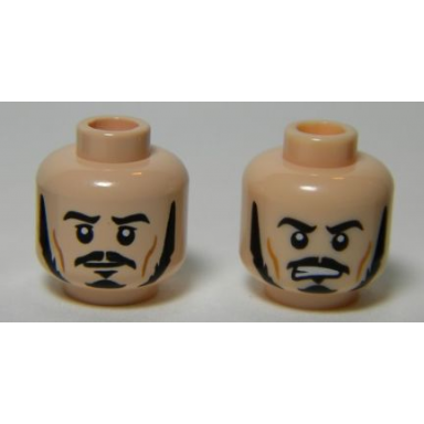light nougat minifigure head dual sided lotr bard long black sideburns moustache goatee frowning angry pattern
