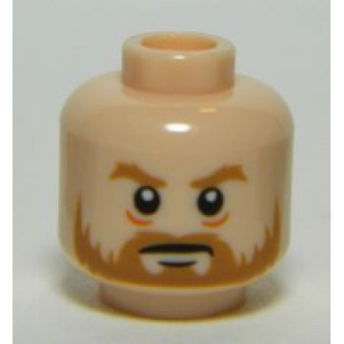 light nougat minifigure head medium nougat beard and bushy eyebrows white pupils stern pattern