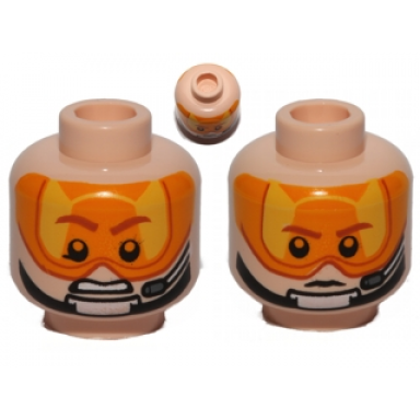 light nougat minifigure head dual sided orange visor stern brown eyebrows pupils headset angry determined pattern sw pilot
