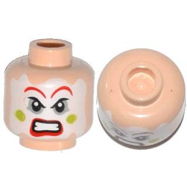 light nougat minifigure head face paint with red lips and eyebrows green cheeks angry pattern