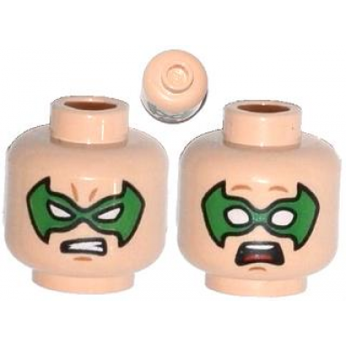 light nougat minifigure head dual sided green eye mask with eye holes determined scared pattern robin