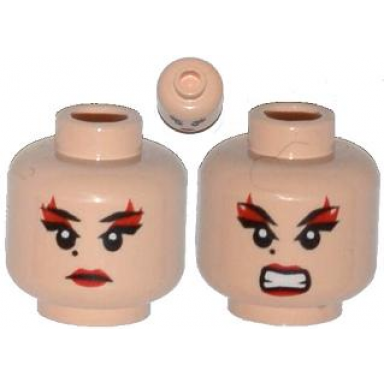light nougat minifigure head dual sided female red lips and eye shadow beauty mark mouth closed bared teeth pattern karai