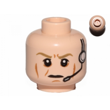 light nougat minifigure head male dark tan eyebrows furrowed cheek lines frown headset pattern sw airen cracken