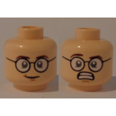 light nougat minifigure head dual sided glasses white pupils smile scared with teeth pattern egon spengler