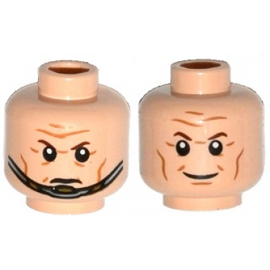 light nougat minifigure head dual sided brown eyebrows cheek lines forehead lines smile determined chin strap pattern